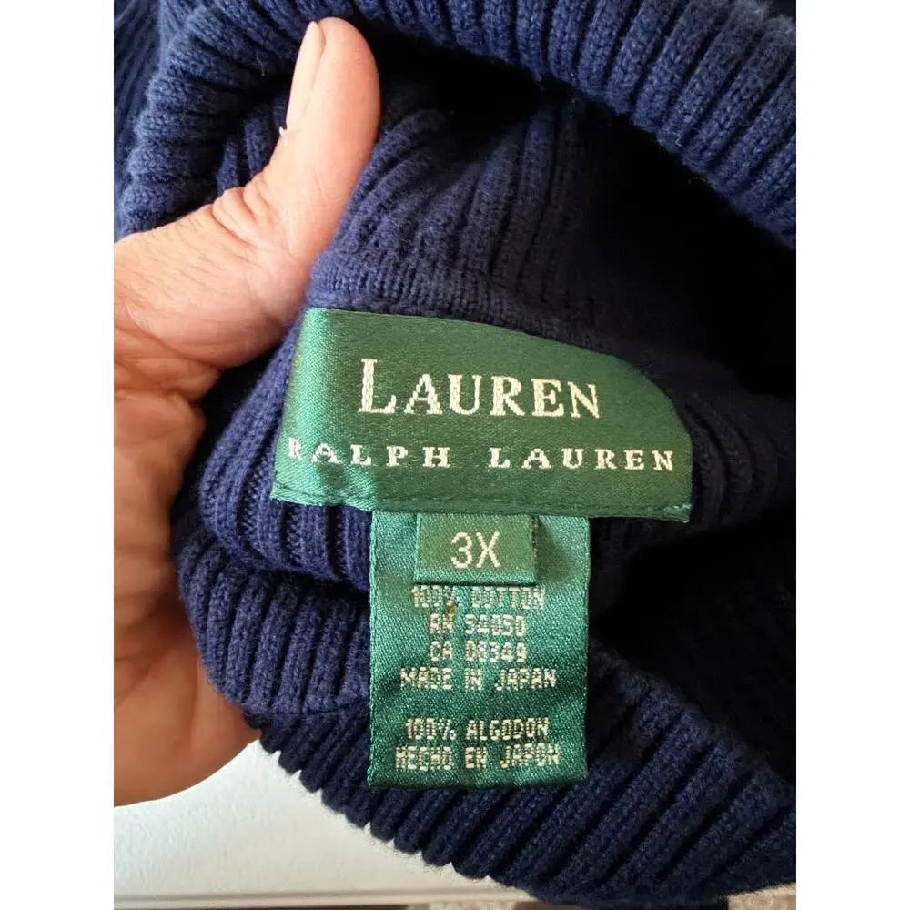 Ralph Lauren Heavy Knit 100% Cotton Sweater Turtleneck Womens 3X Navy - Picture 6 of 6